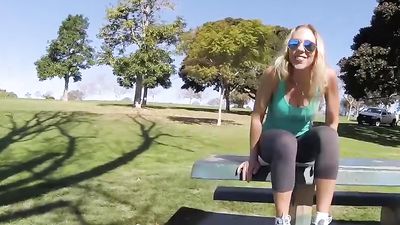 Sexy Blonde Cougar gets Public Facial POV
