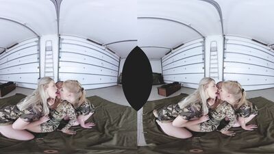 VR banging experience with three aroused teen girls