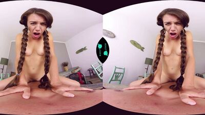 VR sexual entertainment by a cute teen girl with pigtails