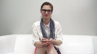 Sweet lady with glasses is doing her first porn casting