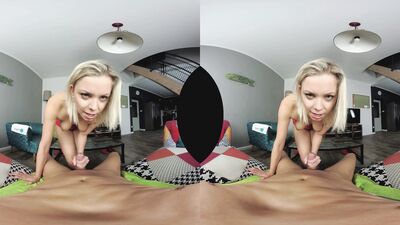 VR sex experience with a busty blonde hussy who loves cowgirl riding
