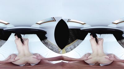 VR lovemaking with a cute and petite teen girl who loves cowgirl riding