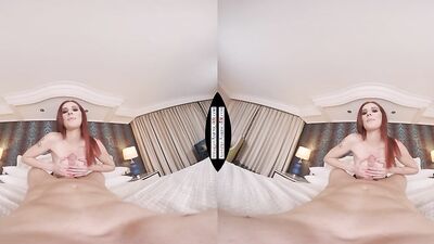POV big tits redhead in black stockings provides a perfect VR sex experience
