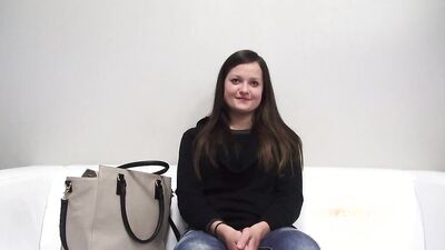 POV brunette gives her best version of a blowjob on casting
