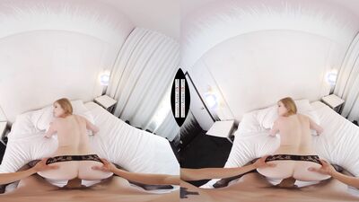 VR cowgirl riding performance by a hot babe in black stockings