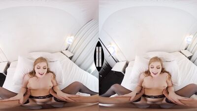 VR cowgirl riding performance by a hot babe in black stockings
