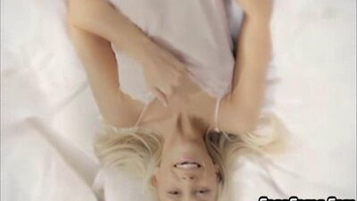 Angelic Euro blonde enjoys romantic threeway intercourse with hot hunks