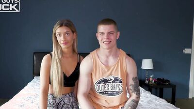 Cute Asian blonde lets the tattooed hunk pound her sweet pussy