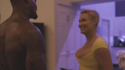 Buxom blonde mommy adores having sex with and endowed black fellow