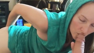 Cutie in a Hoodie Sucking my 8 Inch Cock