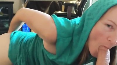 Cutie in a Hoodie Sucking my 8 Inch Cock