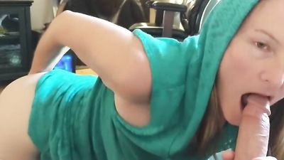 Cutie in a Hoodie Sucking my 8 Inch Cock