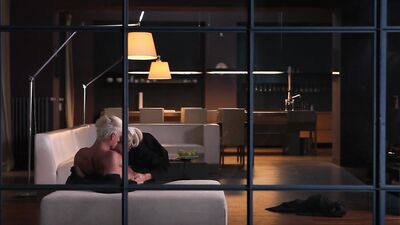 Classy Nordic couple seen through the window during sex