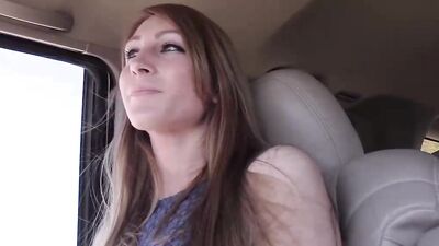 Submissive redhead babe is a kindergarten teacher riding at the backseat friend’s stiff cock