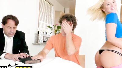 Busty blonde stepsister seduces and rides her nerdy stepbrother