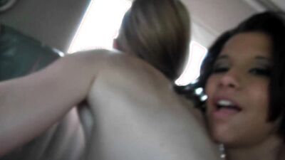 Hot limousine fucking in FFM threesome ends with a luxurious orgasm