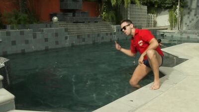 Amazing beauty with a perfect body sucking dick in public by the pool