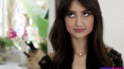 Two gorgeous brunette stepsisters dicked down by their hung stepbro