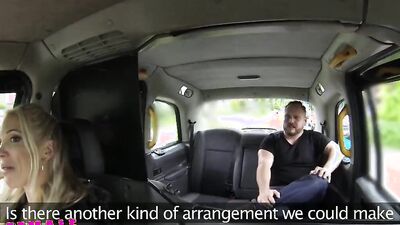 Female taxi driver Rebecca More is fucking with a chubby guy