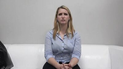 Bootylicious blonde is spanked while riding cock at porn casting