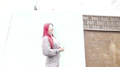Foxy redhead with sexy glasses strokes a dick and sucks it
