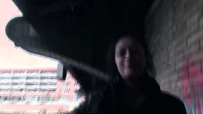 Inked and kinky brunette sucks dick and gets drilled outdoor