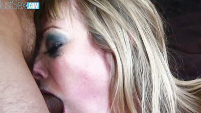 Slutty blonde sucking and getting her ass banged hard by a huge cock