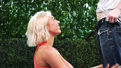 Cock-hungry blonde sucks a big cock and gets fucked hard