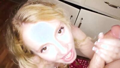 Nikki Blue talks dirty while stroking and sucking that big pecker
