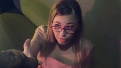 Nerdy blonde Selvaggia Babe in hardcore action with inked stud