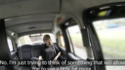 Nerdy blonde blows a taxi driver and gets fucked in the car