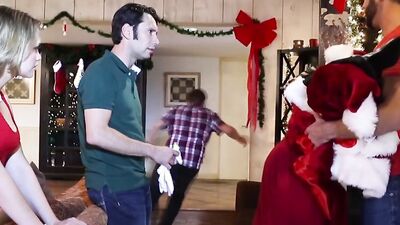 Naughty Santa fucks that brunette girl after getting a blowjob