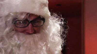 Naughty Santa fucks that brunette girl after getting a blowjob