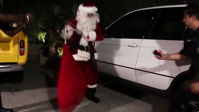 Naughty Santa fucks that brunette girl after getting a blowjob