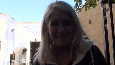 Kinky MILF flashes pussy outside and plays with that wet cherry