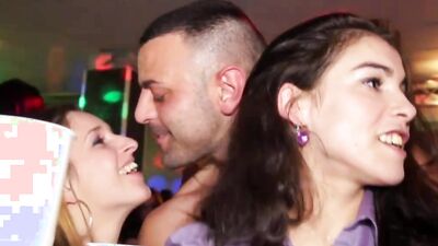 Horny and drunk girls are making out and sucking cocks at the party
