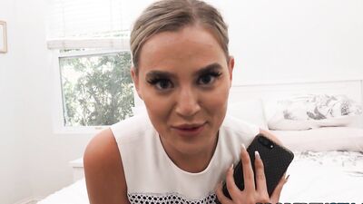 Seductive blonde is playing with a hard cock in POV-style video