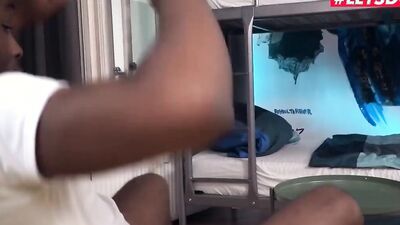 Daisy Lee and Darrel Deeps are having sex in the hostel room