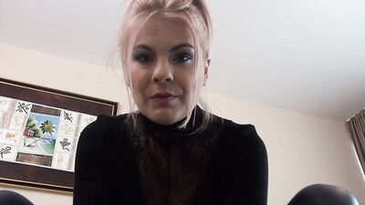 Jasmine Rouge talks dirty while massaging cock with her feet