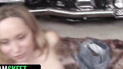 Aiden Starr sucks a hard cock and gets cum over her tits