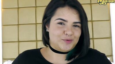 Chubby Latina MILF rubs herself with oil and plays with hard dick