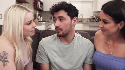 Blonde and brunette are shagged and spanked in a foursome video