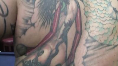 Chubby tattooed freak gets her pierced pussy slammed with huge dick
