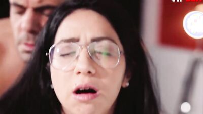 Nerdy girl with hot body is getting fucked to the balls