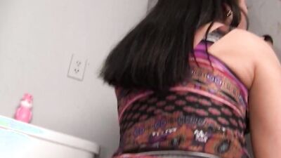 Raven Latina babe looses her tits and starts to work on that dick