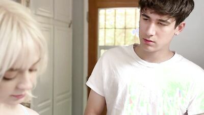Blonde stepsis with huge tits is all that this boy wants