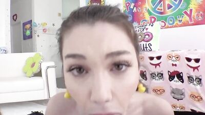 Lily Lou is gagging on this huge and fat manhood