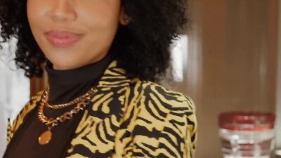 Curly black babe with pierced tits gets her asshole rammed