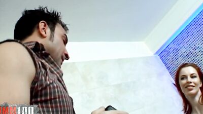 Hungarian redhead whore Marsha Lord sucks this guy's hard phallus