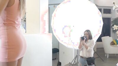 Three exquisite lesbian chicks are having a hot photo shoot